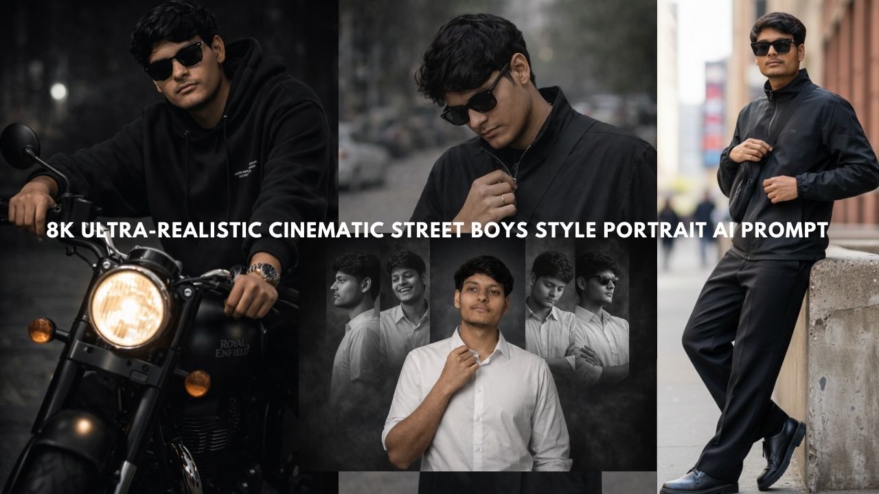 8K Ultra-Realistic Cinematic Street Boys Style Portrait AI Prompt – All Black Fashion Look