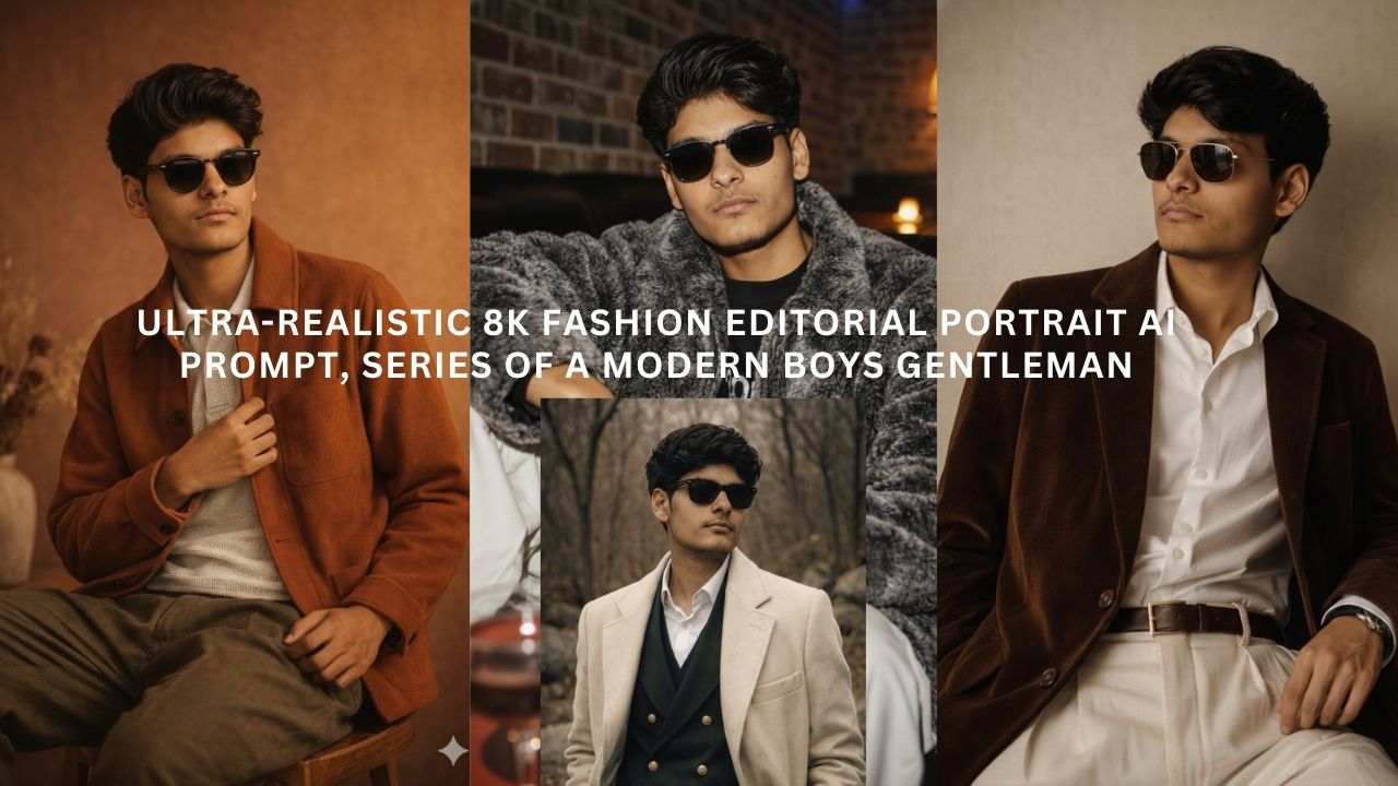 Ultra-Realistic 8K Fashion Editorial Portrait Ai Prompt, Series of a Modern Boys Gentleman