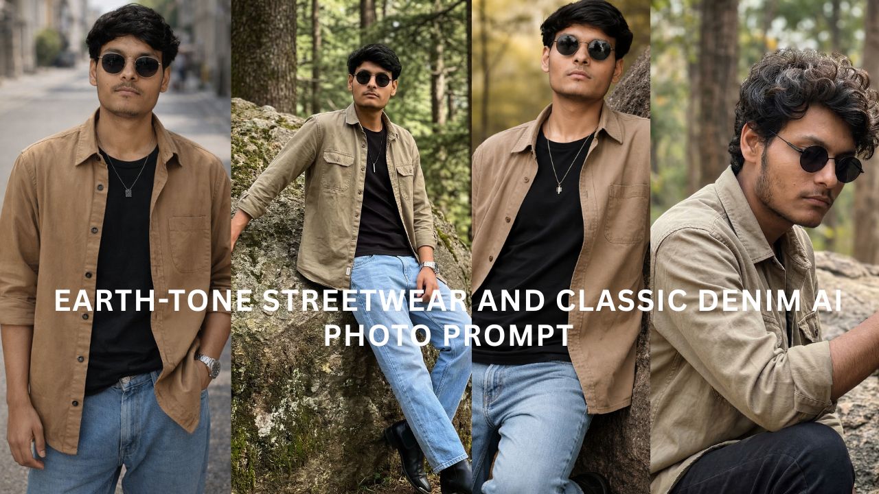 Earth-Tone Streetwear and Classic Denim Ai Photo Prompt